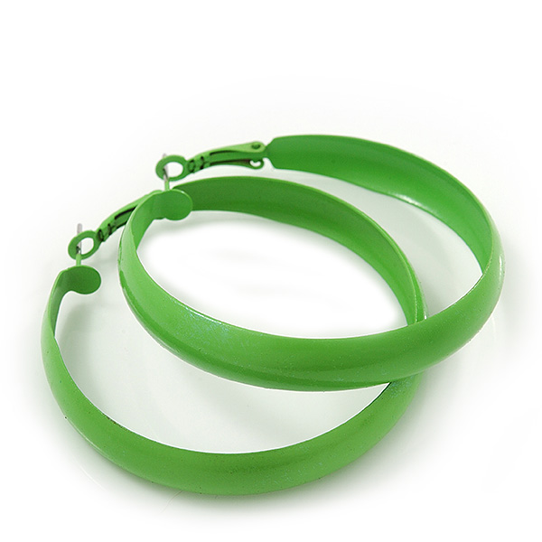 Large Salad Green Enamel Hoop Earrings - 55mm Diameter - Picture 4 of 6