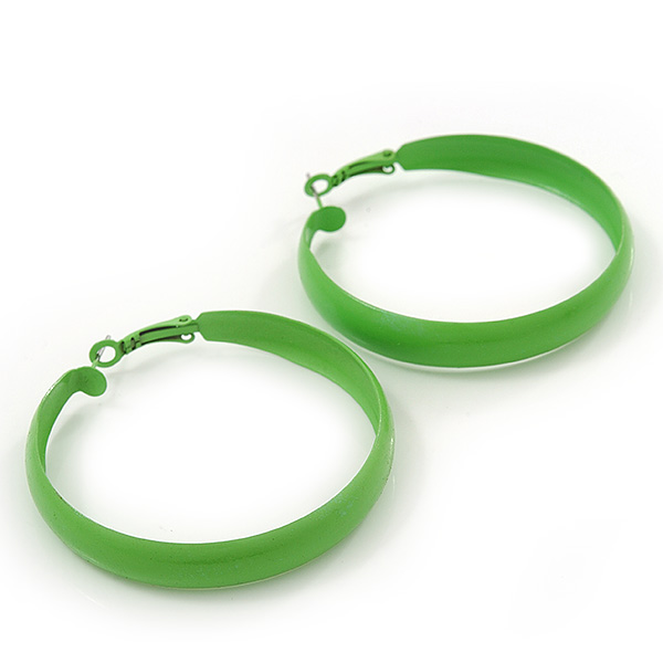Large Salad Green Enamel Hoop Earrings - 55mm Diameter - Picture 5 of 6