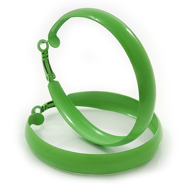 Large Salad Green Enamel Hoop Earrings - 55mm Diameter - Picture 3 of 6