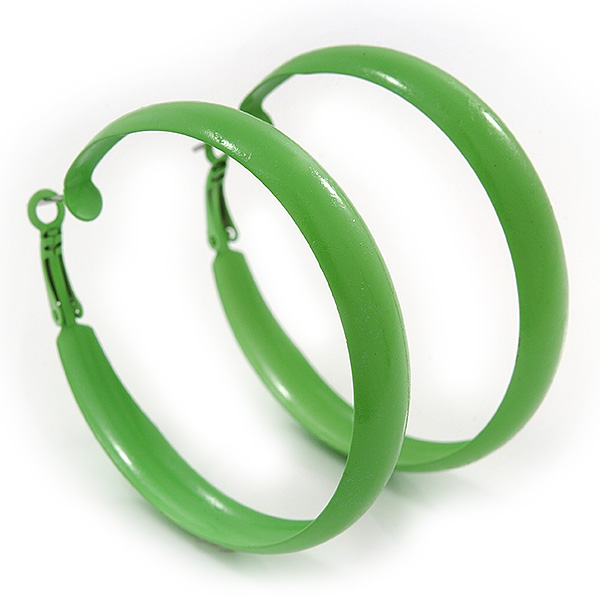 Large Salad Green Enamel Hoop Earrings - 55mm Diameter - Picture 1 of 6